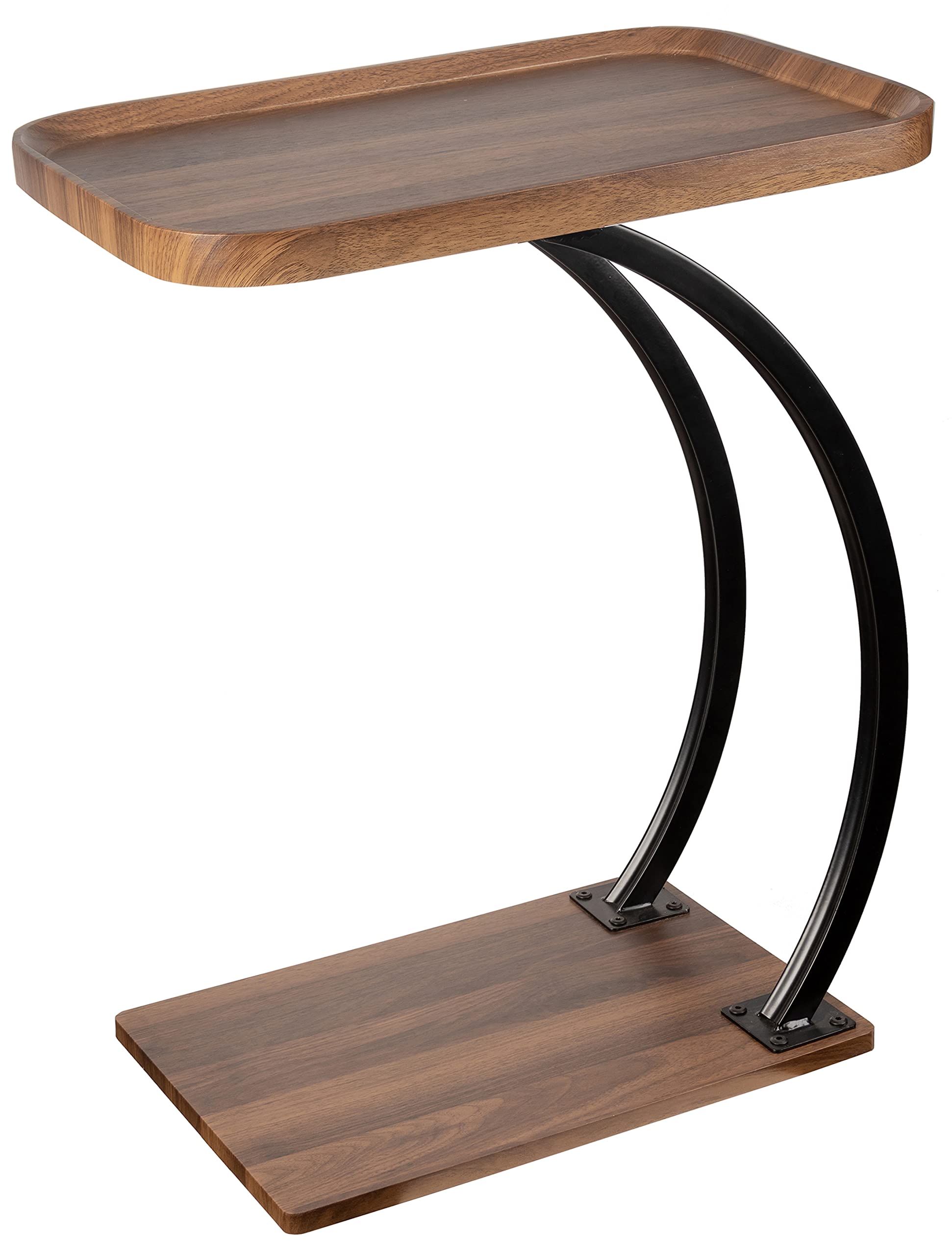 Front. Fabibe - C Shaped End Table 2tier Large Tray Wood Top Easy Install Heavy Duty Side Tv For Couch Sofa - Default.