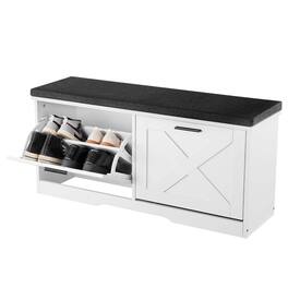 VEVOR - Entryway Shoe Storage Bench, 39.4 x 12.0 x 18.7 Inch Organizer with Flip Drawers, 440lbs Capacity Shoe Rack Bench - White + Black