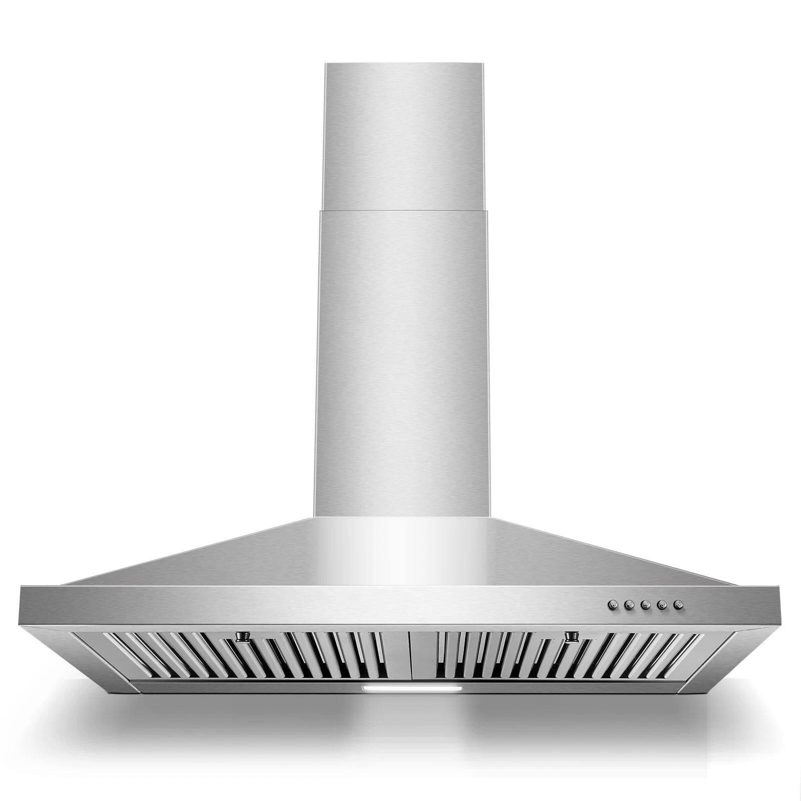 Front. Lycvki - 30 Inch Wall Mount Range Hood 450 CFM Convertible Baffle Filters 3 Speed Push Button LED - Stainless Steel.