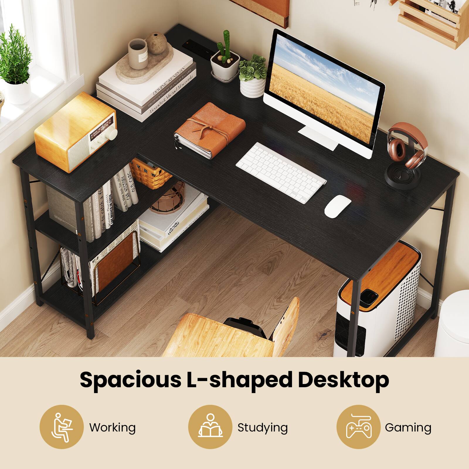 Spacious L-shaped Desktop

- Working
- Studying
- Gaming