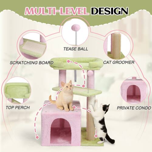 MULTI-LEVEL DESIGN  
TEASE BALL  
SCRATCHING BOARD  
CAT GROOMER  
TOP PERCH  
PRIVATE CONDO