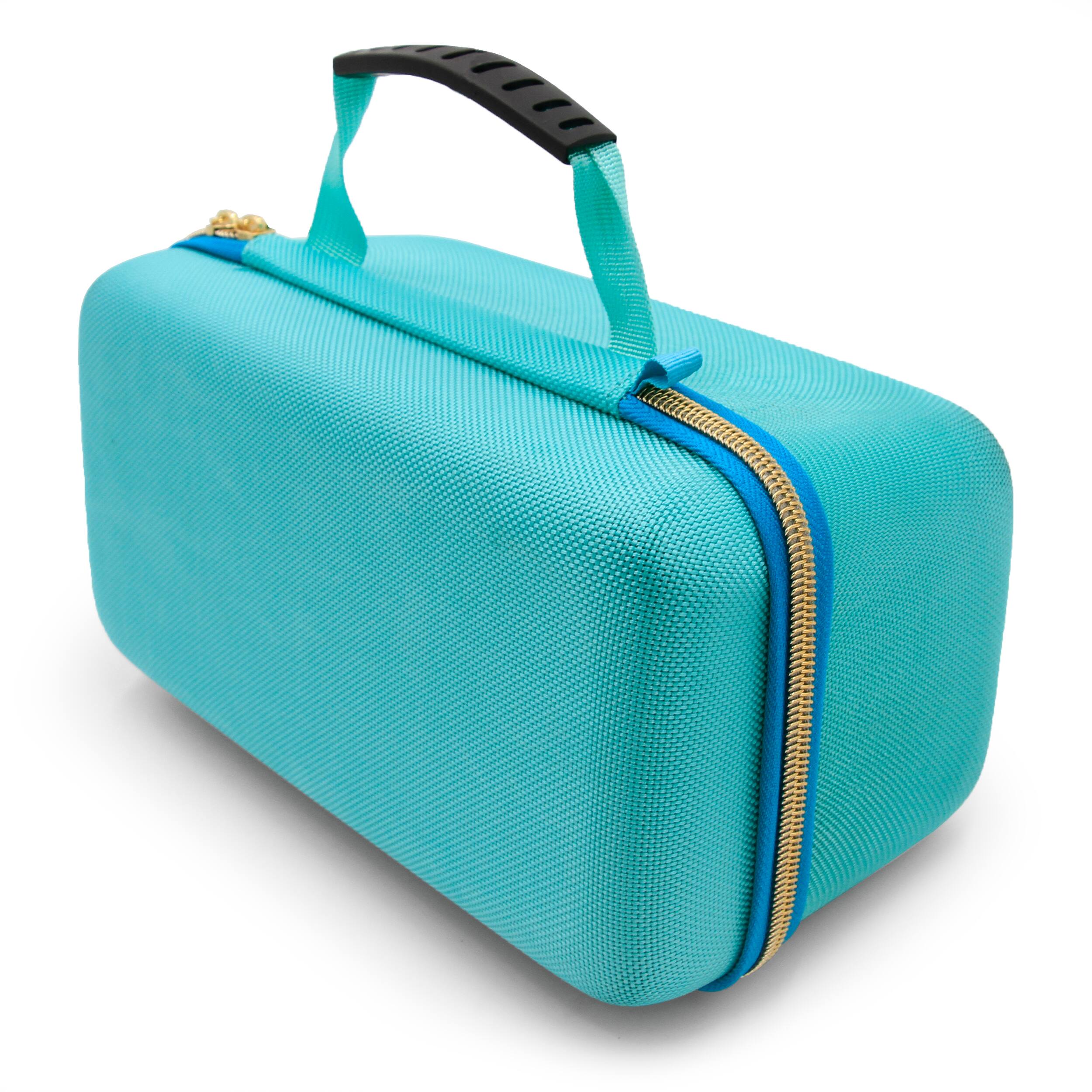Angle. CASEMATIX - Travel Case Fits JBL Flip 7 Portable Bluetooth Speaker, EVA Hard Shell Protection, Carry Handle, Case Only - Turquoise.