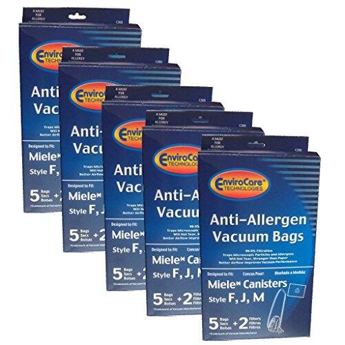 Anti-Allergen Vacuum Bags  
Designed for Miele EnviroCore Technology  
Style F, J, M  
5 Sacs + 2 Filters