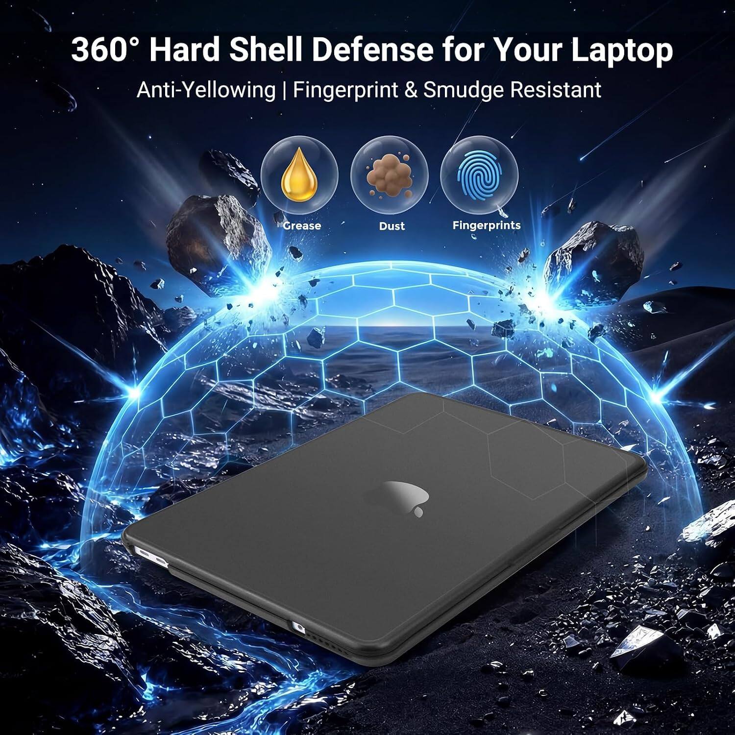 360° Hard Shell Defense for Your Laptop  
Anti-Yellowing | Fingerprint & Smudge Resistant  

Grease  
Dust  
Fingerprints