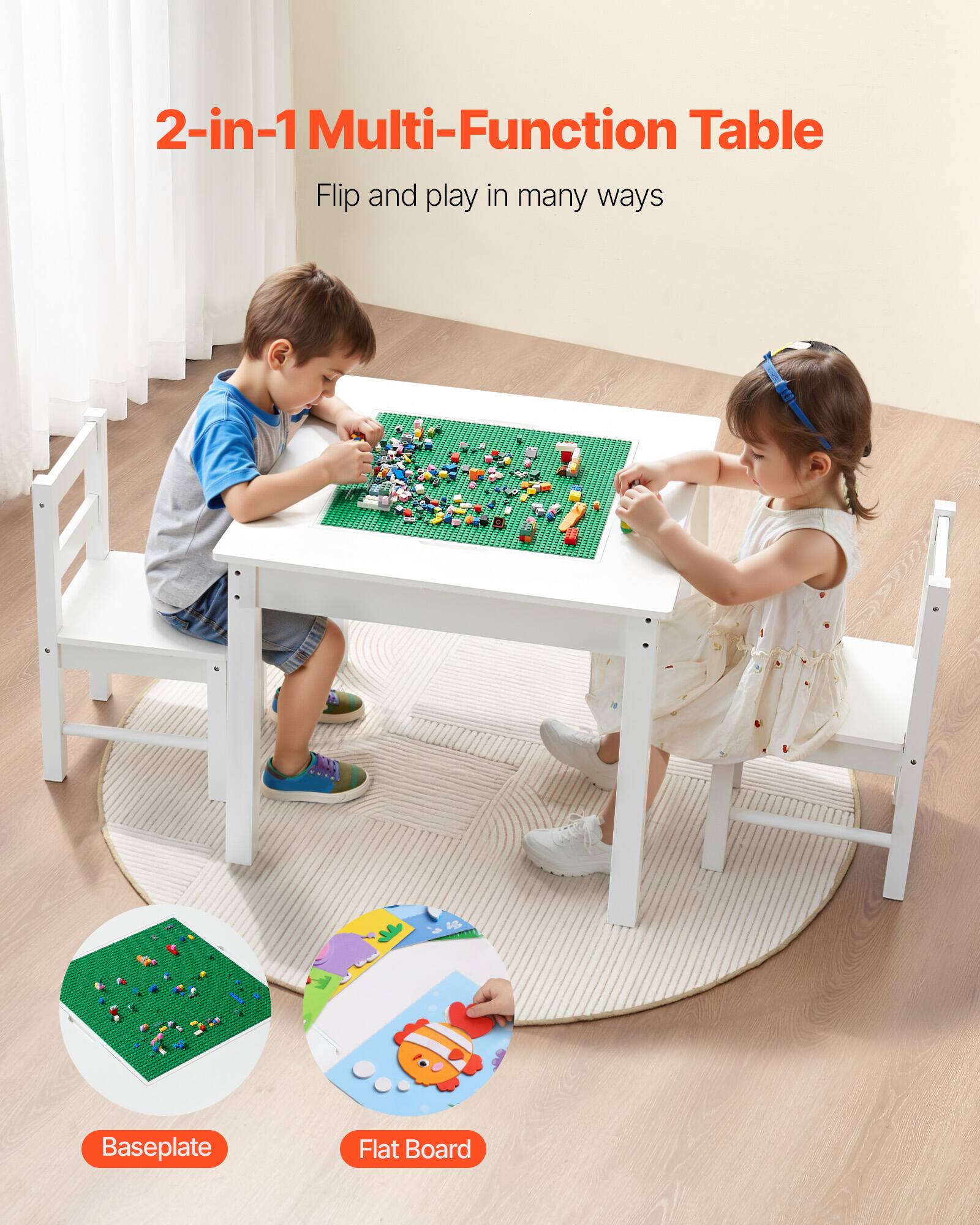 2-in-1 Multi-Function Table  
Flip and play in many ways  

Baseplate  
Flat Board