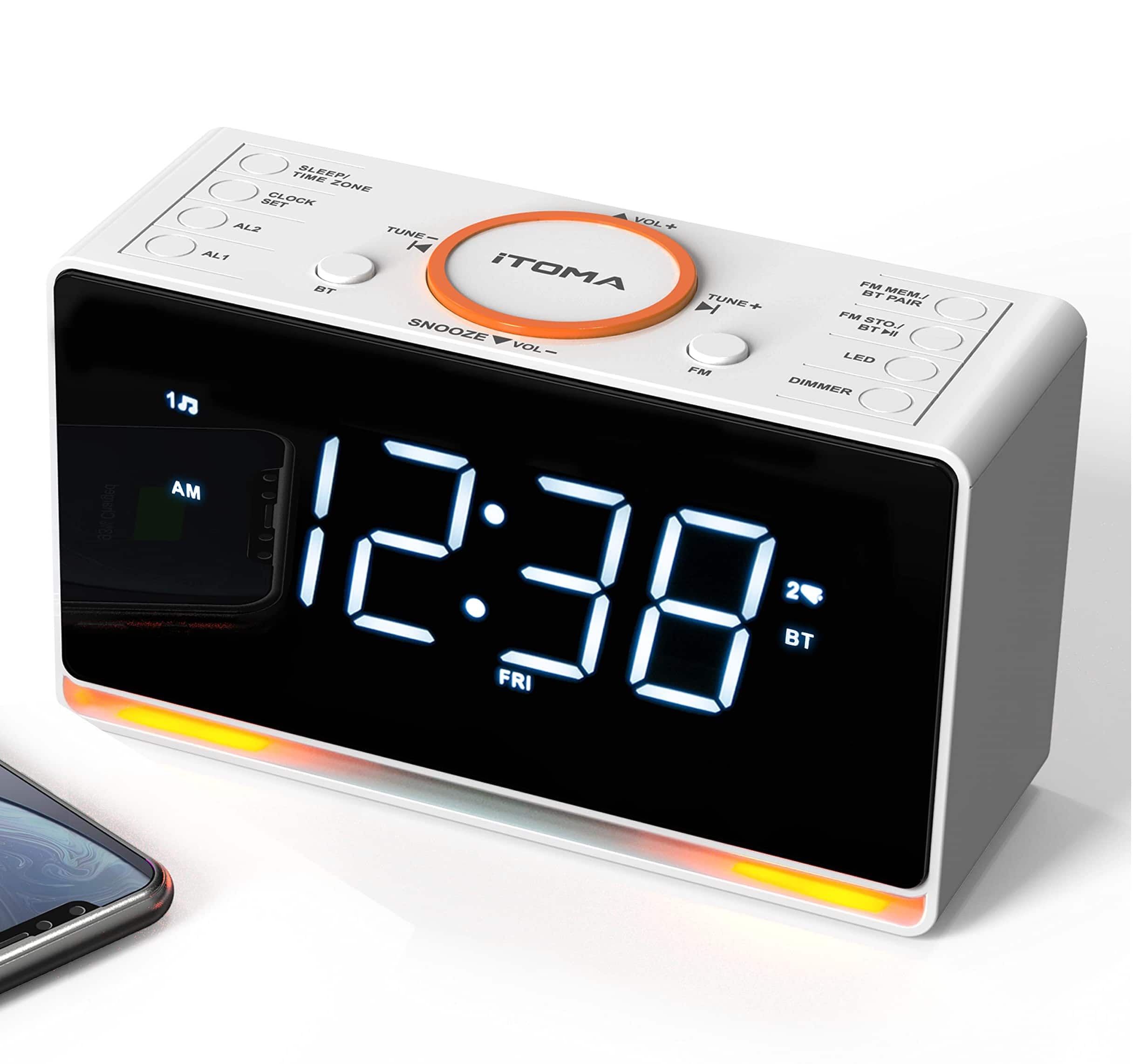 Dazzed Corner - Bluetooth Alarm Clock Radio, Dual Alarm - White