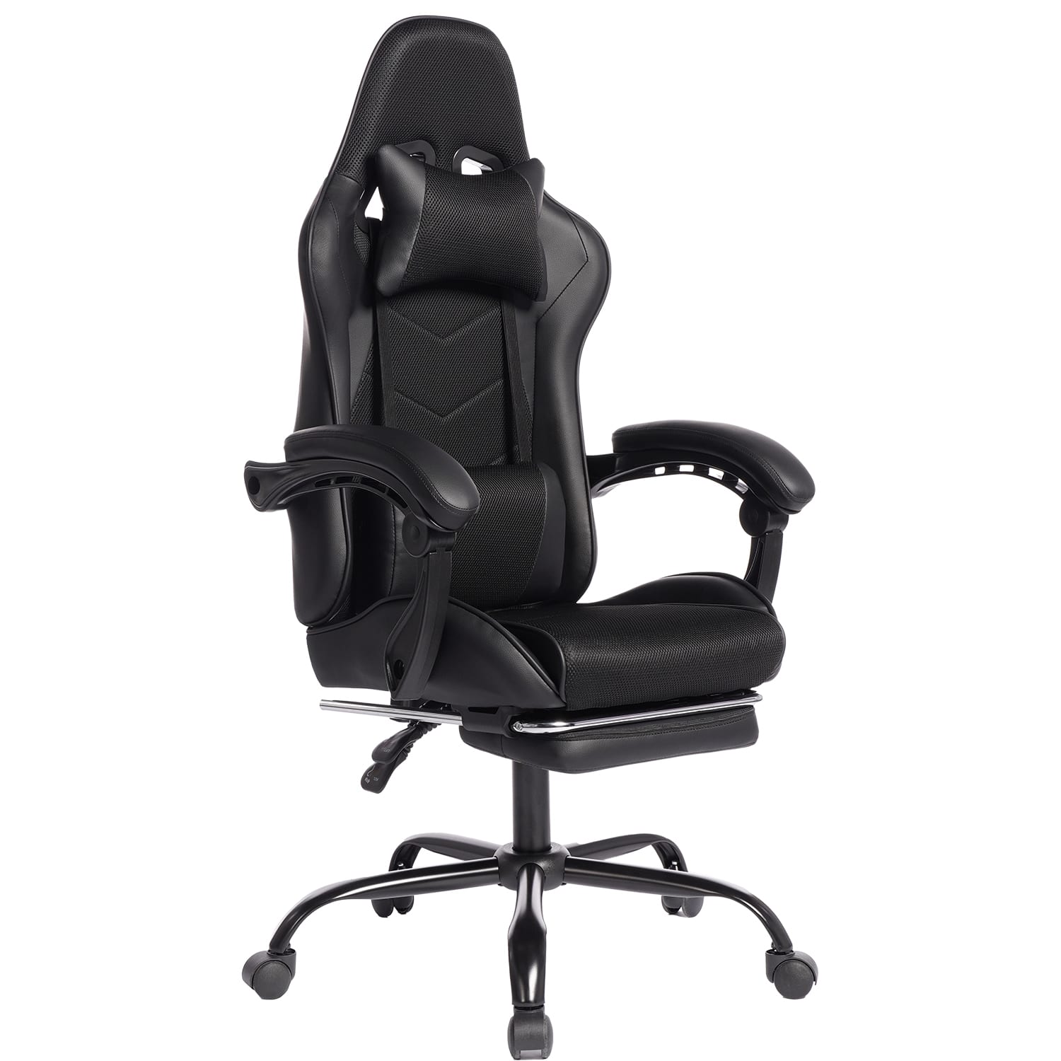 Ecooso - Ergonomic Gaming Chair w/ Massage, PU Upholstery, High-Density Foam, Adjustable Back, Car-Style Seat - Black