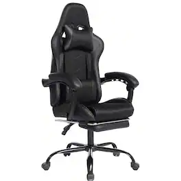 Ecooso - Ergonomic Gaming Chair w/ Massage, PU Upholstery, High-Density Foam, Adjustable Back, Car-Style Seat - Black