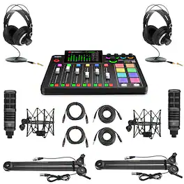 RODE - RODECaster Pro II Production Studio Console, Bundle with 2x Turnstile Audio TAP300 Broadcast Microphones and 2x H&A
