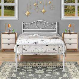 Vecelo - 14" Twin Metal Bed Frame with Headboard&Footboard, Heavy Duty Steel Slats, No Box Spring, -Easy Assembly - White