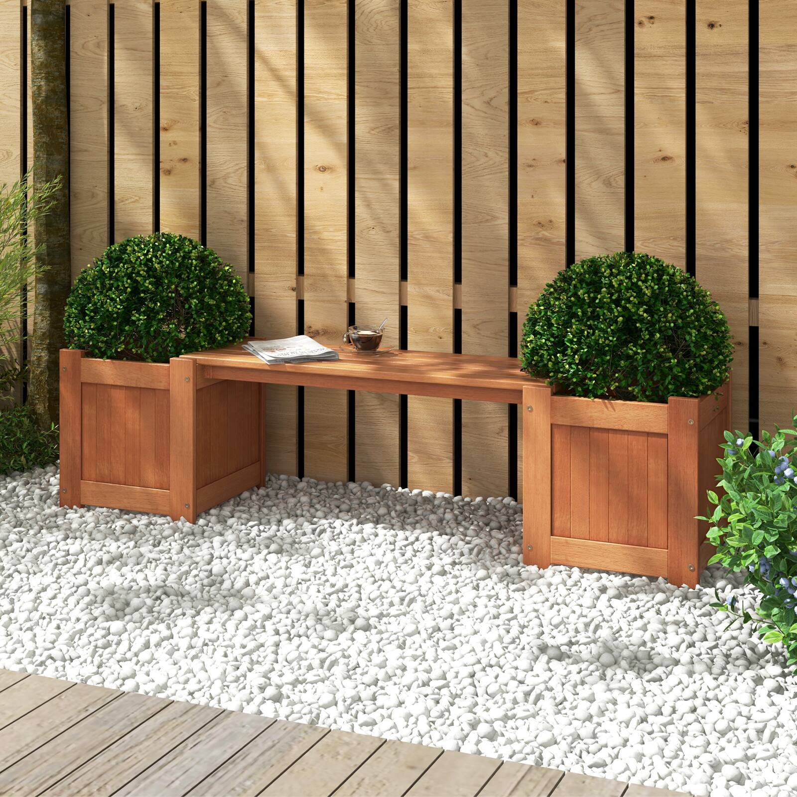 Alt View 1. Costway - Costway Wood Outdoor Planter Boxes with Detachable Bench 2 Elevated Mini Planters Patio - Natural.