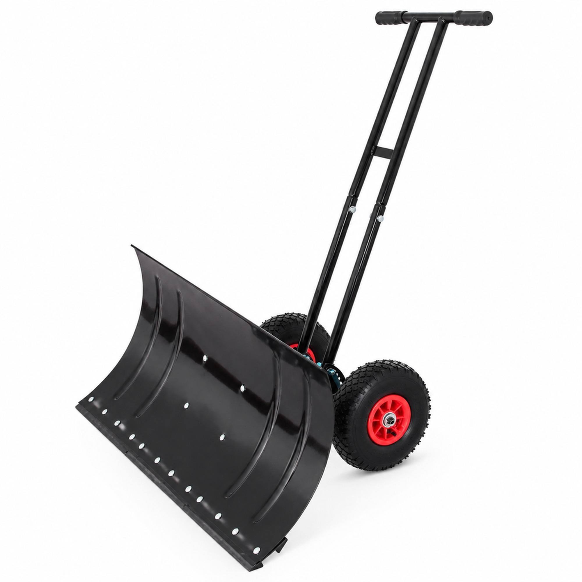 Front. RYHNUYNE - 30 in Heavy Duty Snow Shovel with Wheels, Carbon Steel Blade, Adjustable Handle, Ergonomic Pusher for Driveway - Black.