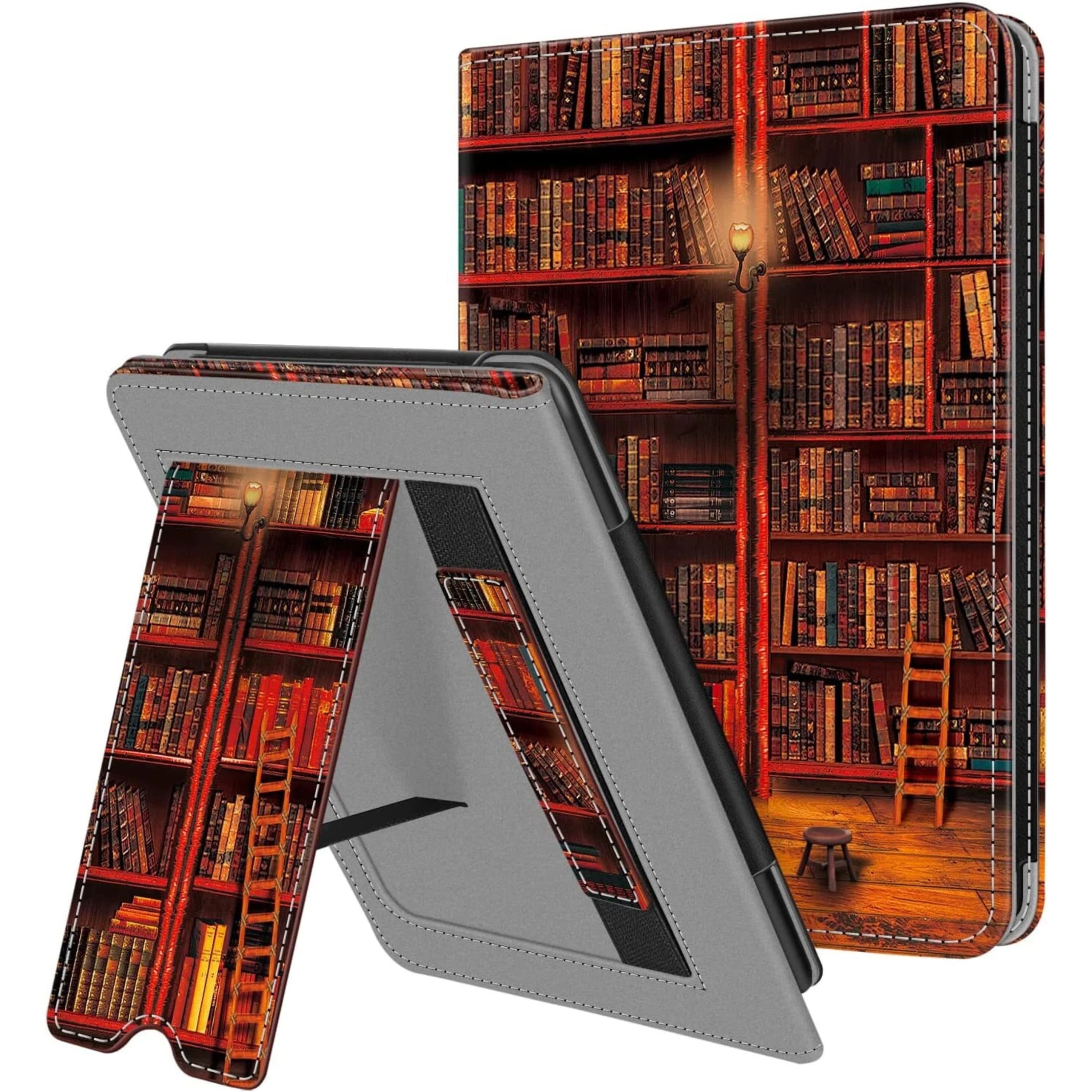 Front. Kitcheniva - PU Leather Stand Case For 6 Inch All New Kindle 11th Gen 2024 2022 Brown Library - Brown Library.