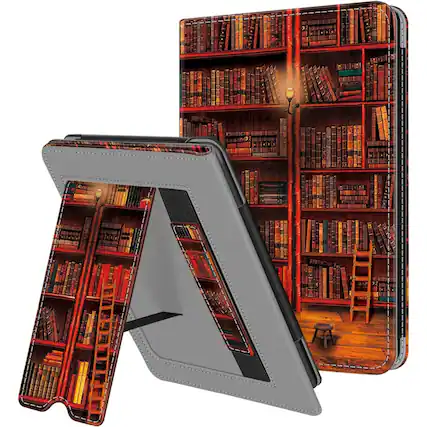 Front. Kitcheniva - PU Leather Stand Case For 6 Inch All New Kindle 11th Gen 2024 2022 Brown Library - Brown Library.