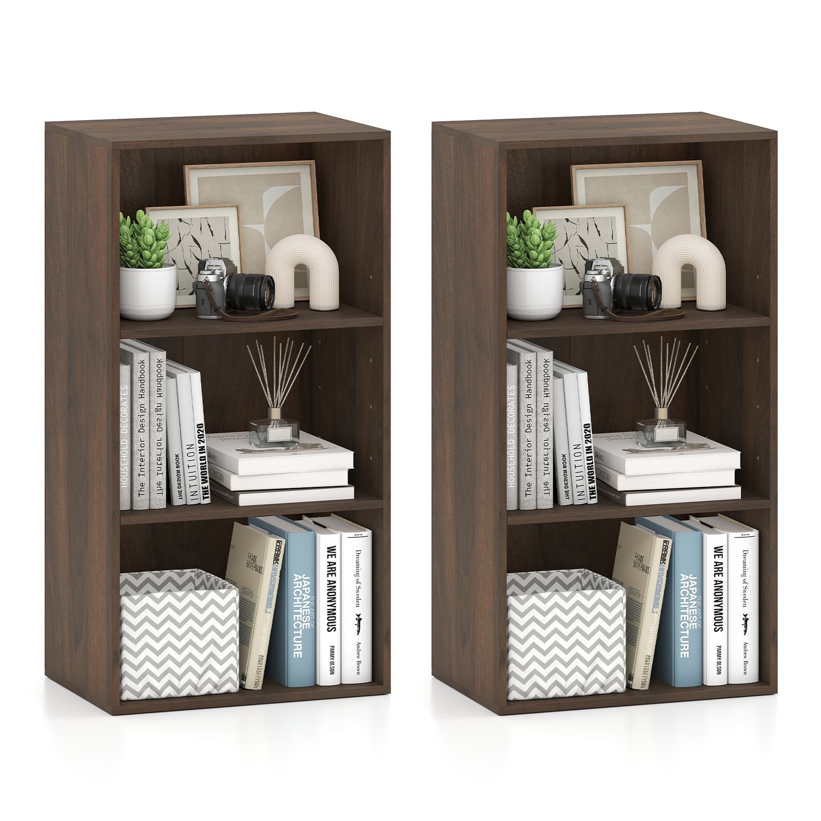 Gymax - 2PCS 3-Tier Bookshelf Wooden Bookcase w/ Adjustable Storage Shelves Freestanding Display Organizer for Living Room - Brown price history on PriceWatchPro