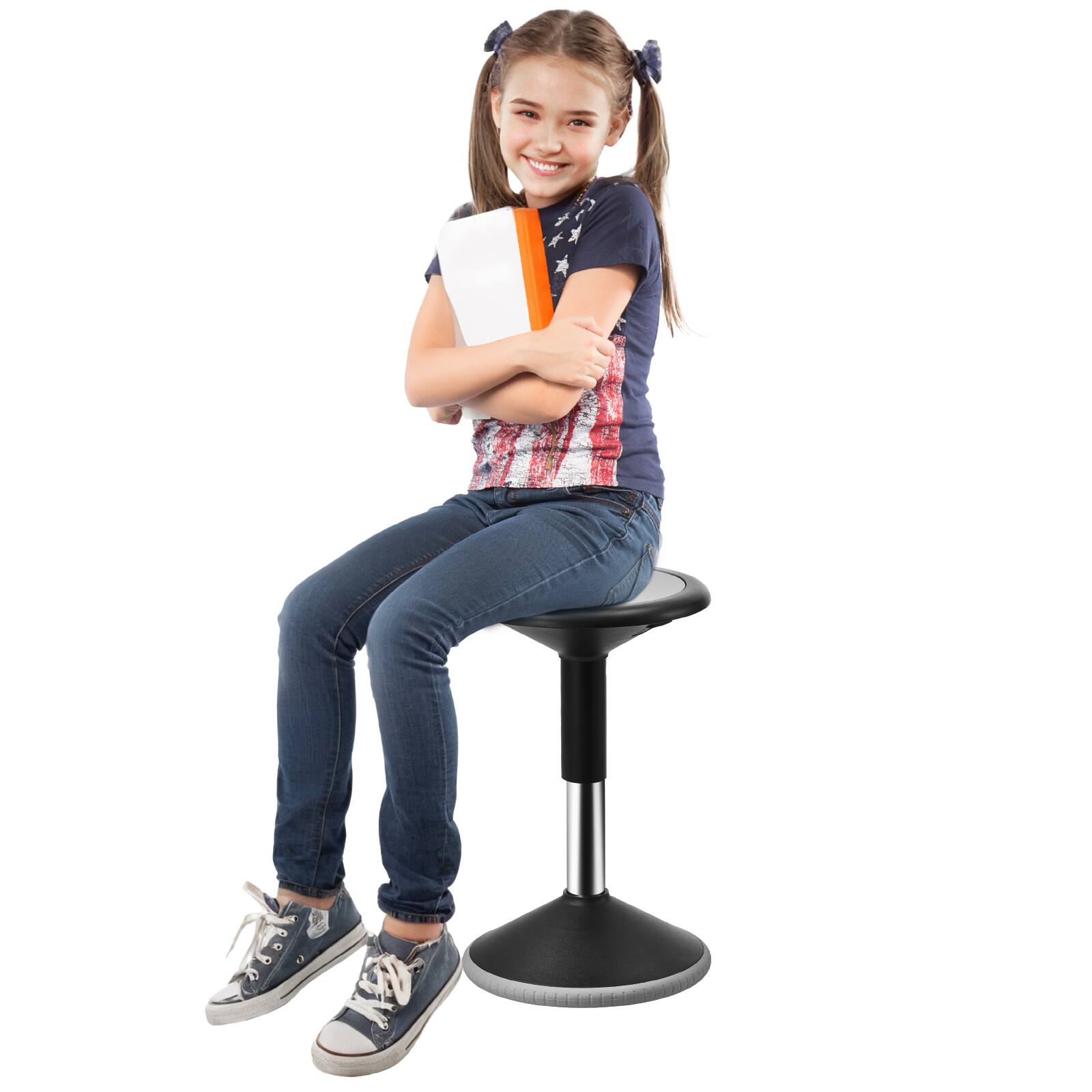 Front. VEVOR - Wobble Chair, Height-Adjustable (15.7-21.7") Active Chair, Flexible Seating Wobble Stool Made of PVC+ABS, Age 12-18 - Black.