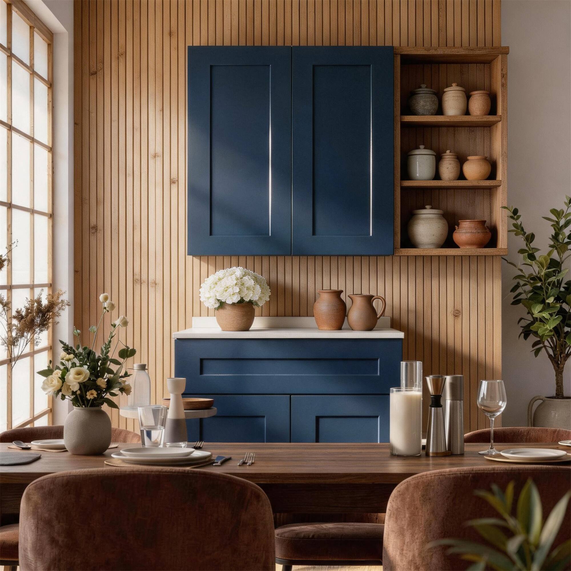 Alt View 3. Boyel Living - Navy Blue Shaker Wall Cabinet with RTA 27-in L x 12-in W x 42-in H for Kitchen Bathroom Laundry Garage - Navy Blue.
