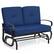 Front. Costway - Glider Outdoor Patio Rocking Bench Loveseat Cushioned Seat Steel Frame - Navy.