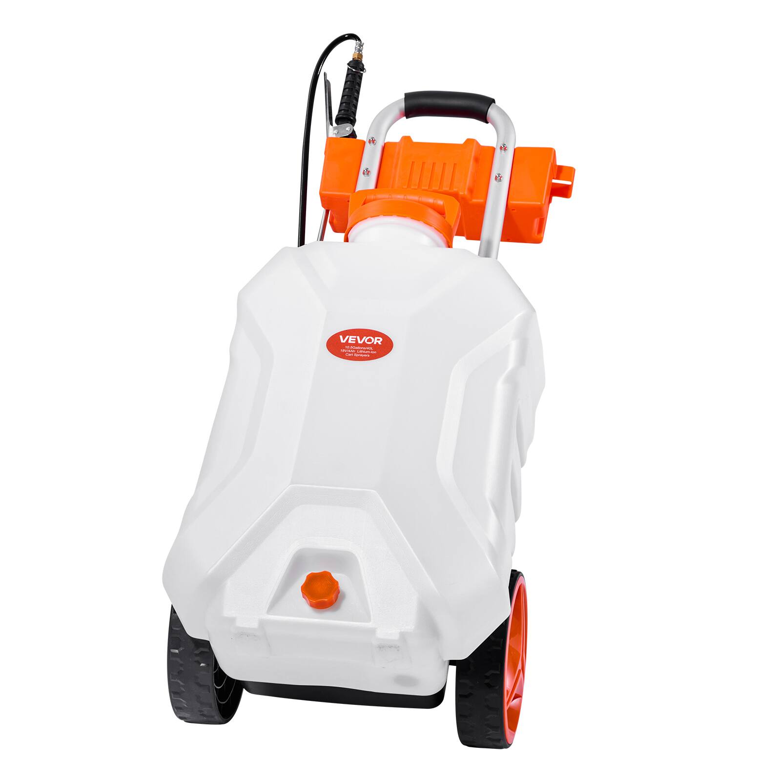 Alt View 5. VEVOR - Battery-Powered Sprayer with Wheeled Cart, 10 Gallons Electric Weed Sprayer, Adjustable 0-80 PSI, Yard Lawn Sprayers - White + Orange.