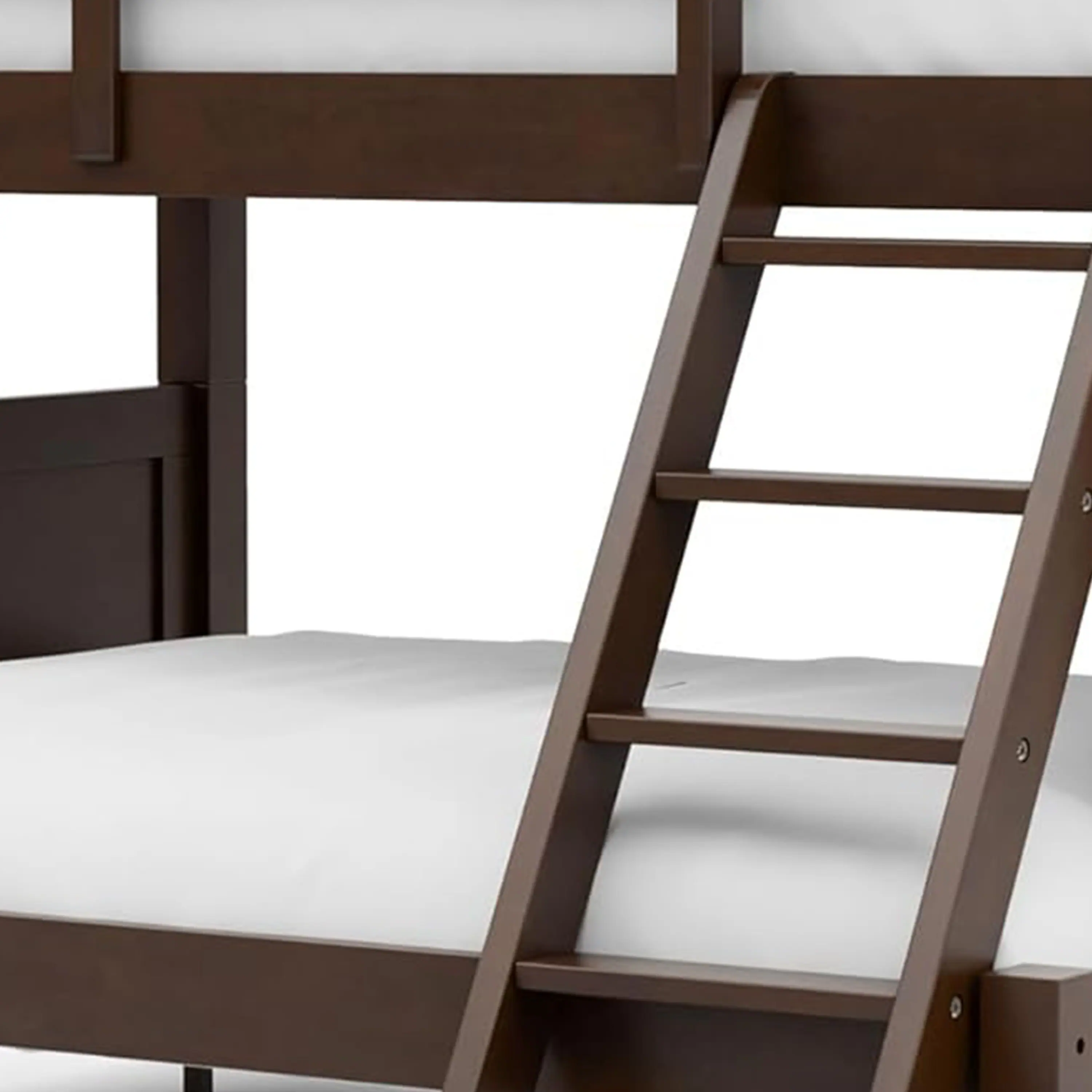 Angle. Manhattan Lane - Zedy Twin over Full Bunk Bed with Ladder and Guardrails - Walnut Brown.