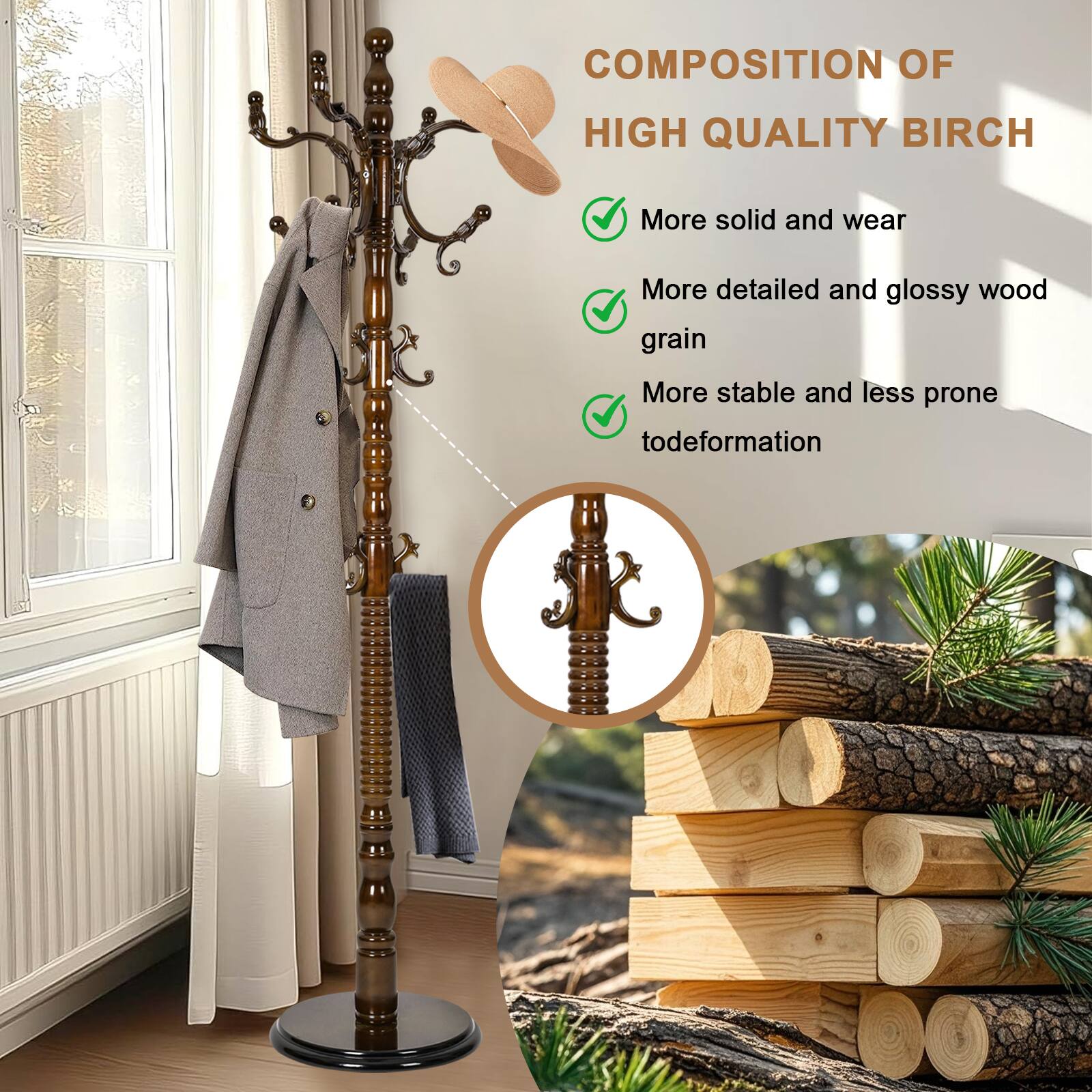 COMPOSITION OF HIGH QUALITY BIRCH

- More solid and wear
- More detailed and glossy wood grain
- More stable and less prone to deformation