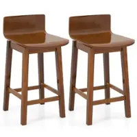 Costway - 24.5" Counter Height Bar Stools Set of 2 with Footrest Solid Rubber Wood Legs - Brown - Front_Zoom