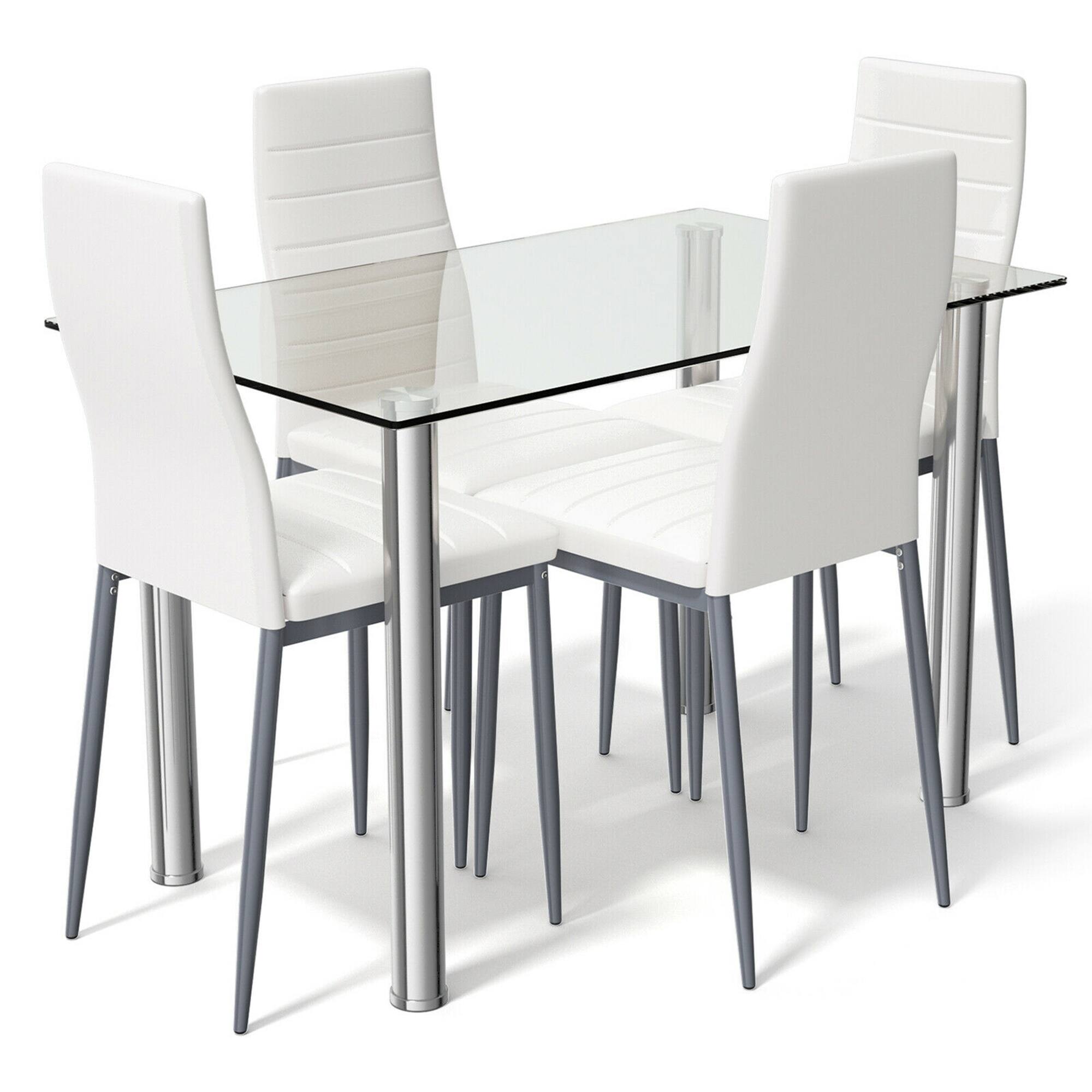 Front. Gymax - Gymax 5 Piece Table Chair Dining Set Glass Metal Kitchen Furniture - White.