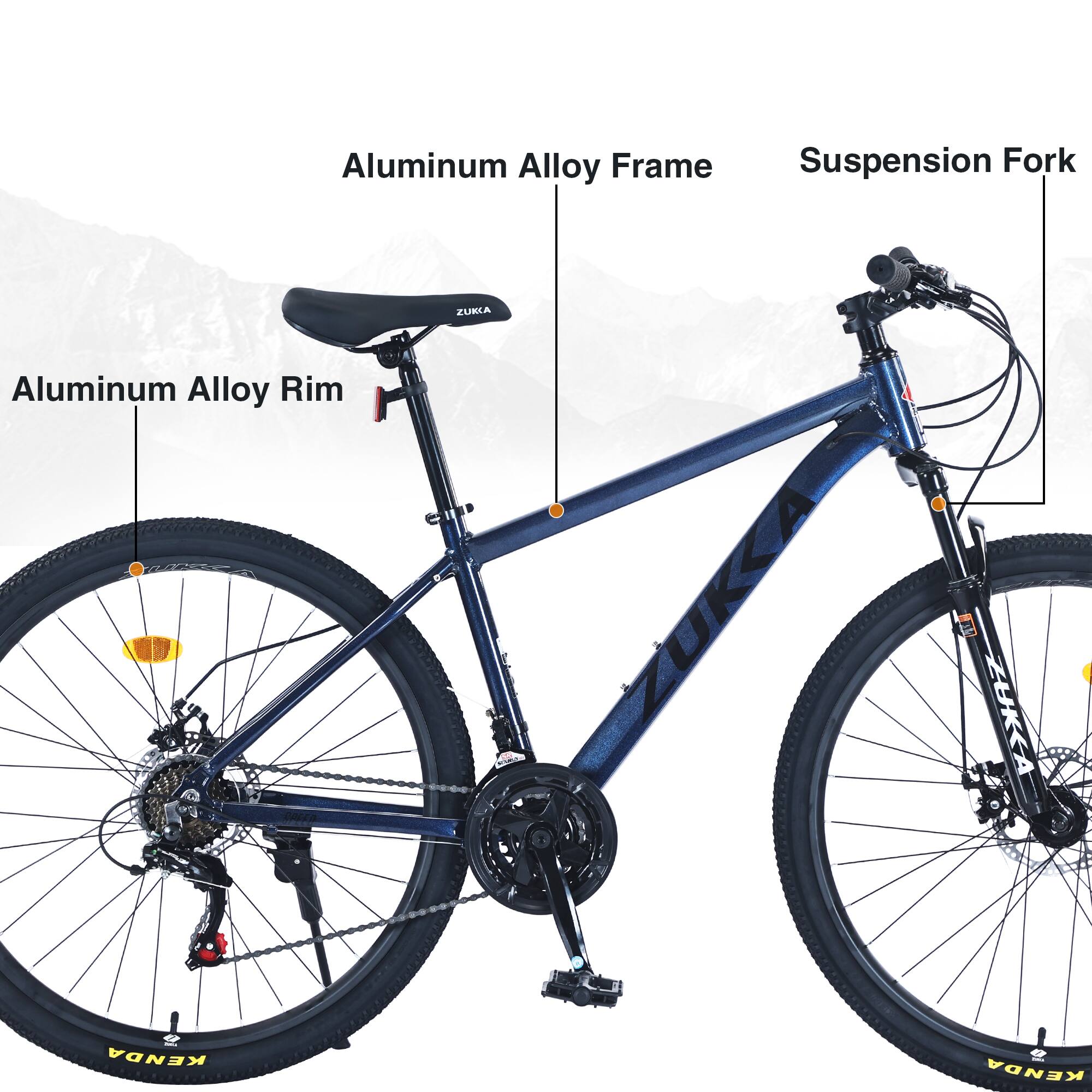 Aluminum Alloy Frame  
Suspension Fork  
Aluminum Alloy Rim  
KENDA