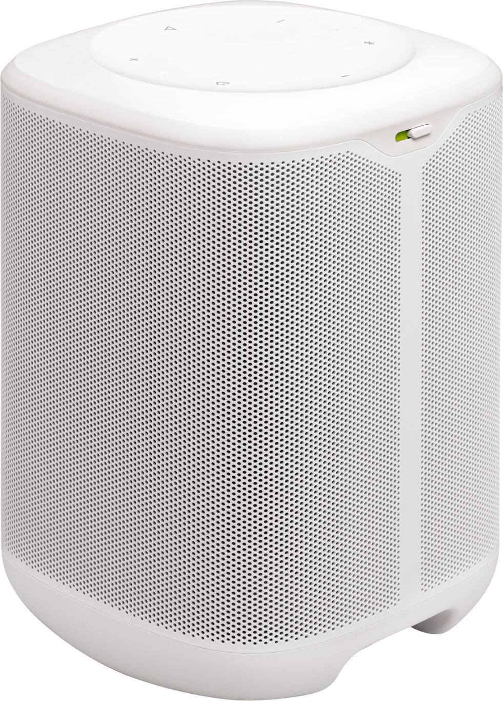 Back. JBL - Compact Wi-Fi home speaker for easy whole-home listening - White.