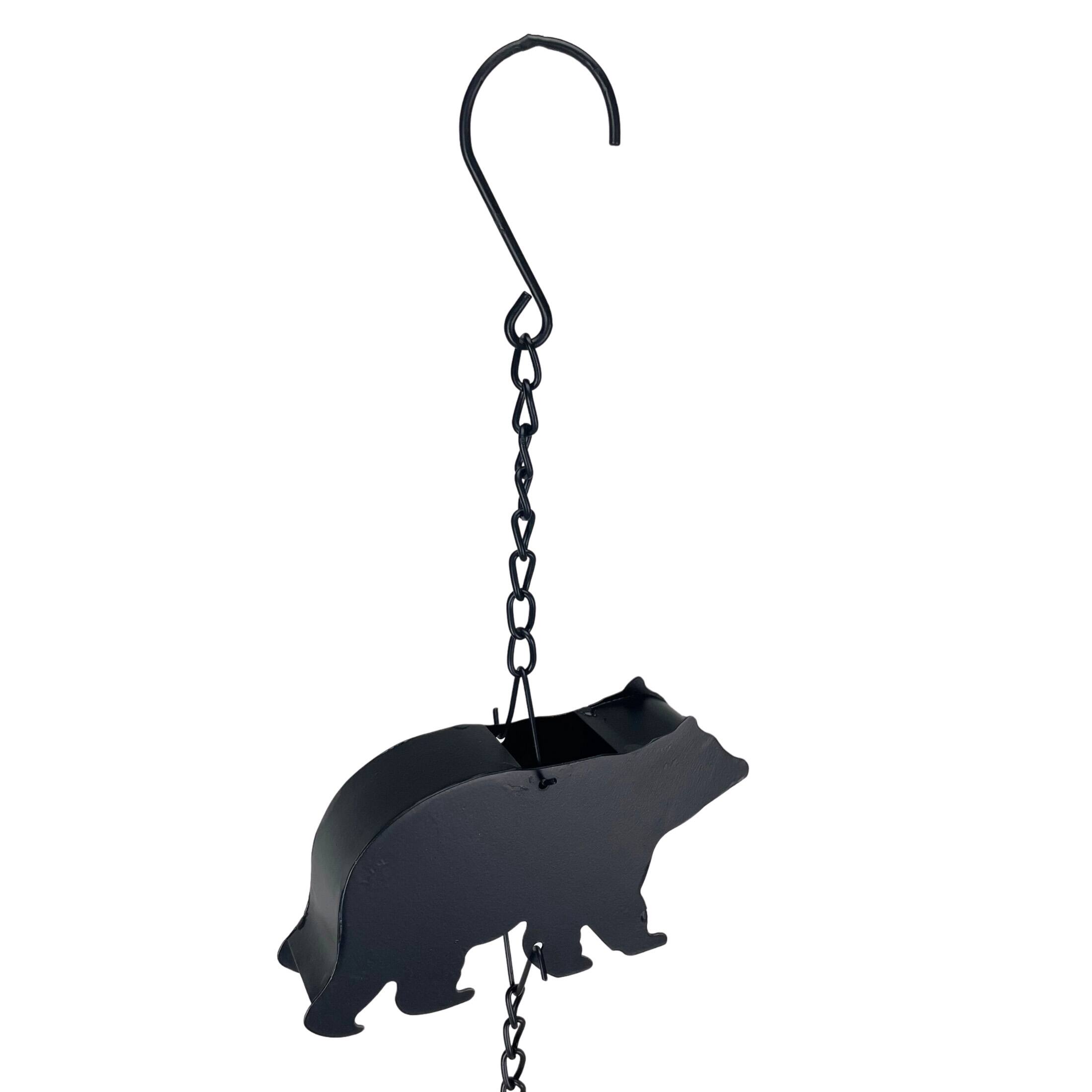 Alt View 10. Things2Die4 - Black Bear Rain Chain - 75" Long with 8 3D Bear Designs, Weighted Bell - Black.