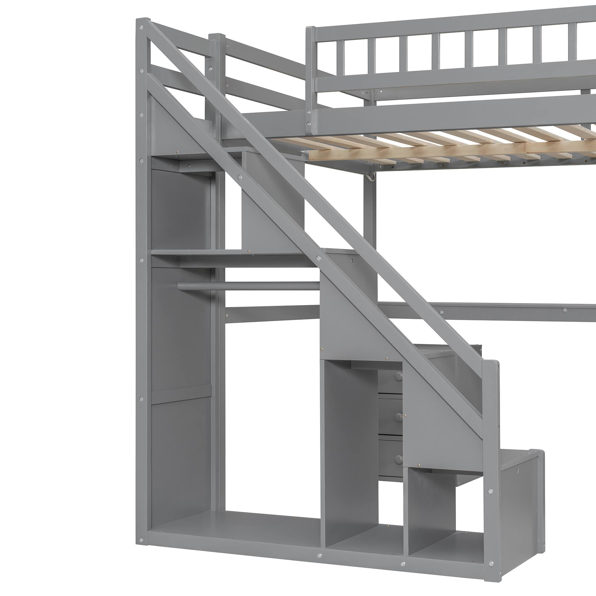 Alt View 1. Anysun - Full Size Loft Bed with Two Chest of Drawers, Desk and Light Strip - Gray.