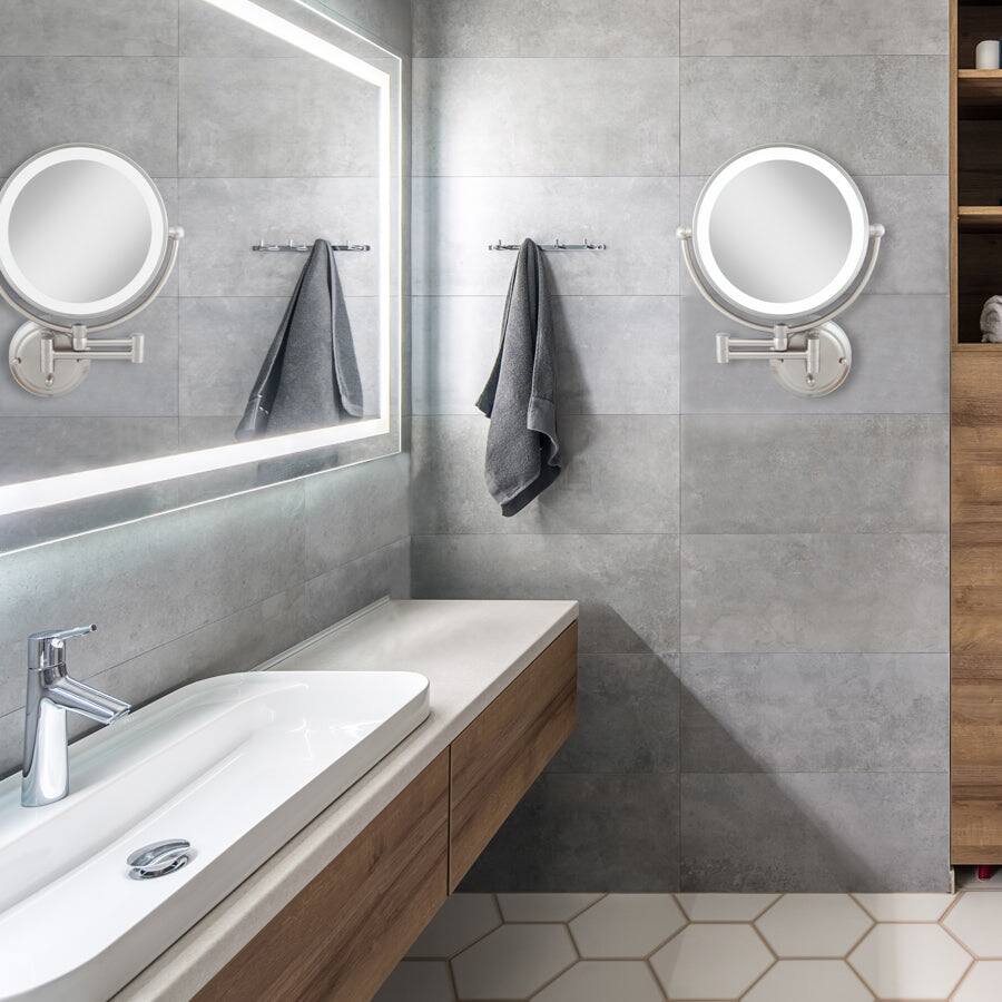 Back. Zadro - Fluorescent Lighted Wall Mounted Glamour Makeup Mirror with 5X/1X Magnifications and Extendable Arm - Corded - Satin Nickel.