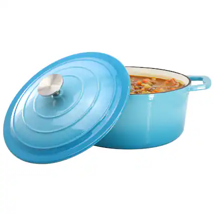 Front. MegaChef - MegaChef 5 Quarts Round Enameled Cast Iron Casserole with Lid in Blue - Blue.