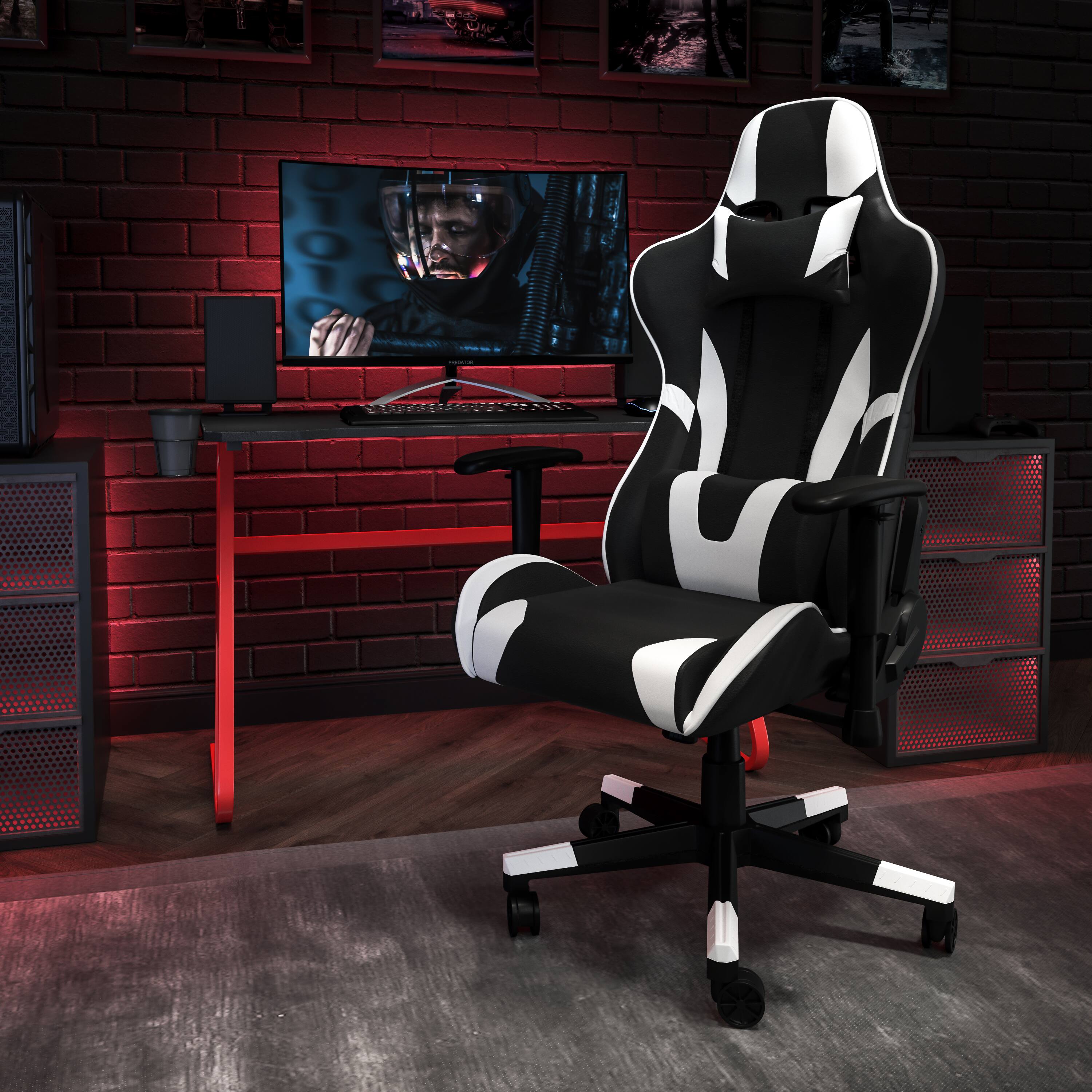 Alt View 1. Emma + Oliver - Desk Bundle-Gaming Desk, Cup Holder, Headphone Hook and Reclining Chair - Black.