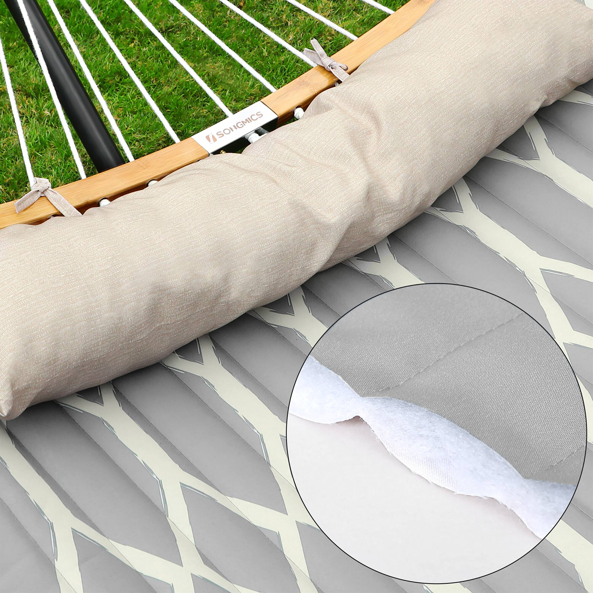 Alt View 4. Songmics Home - Hammock, Quilted Double Hammock with Padded Pillow, 78.7 x 55.1 Inches, 495 lb Weight Capacity, Portable - Gray.