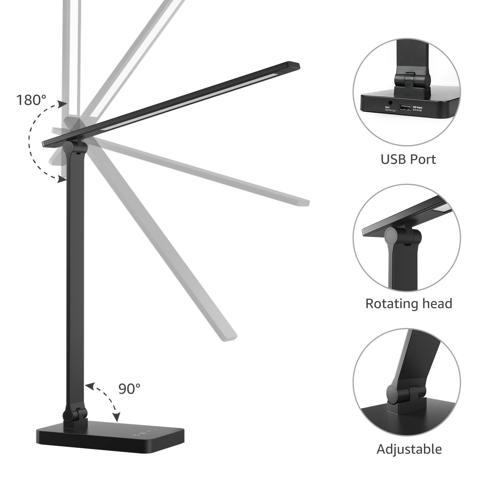 180° - USB Port  
Rotating head 90°  
Adjustable
