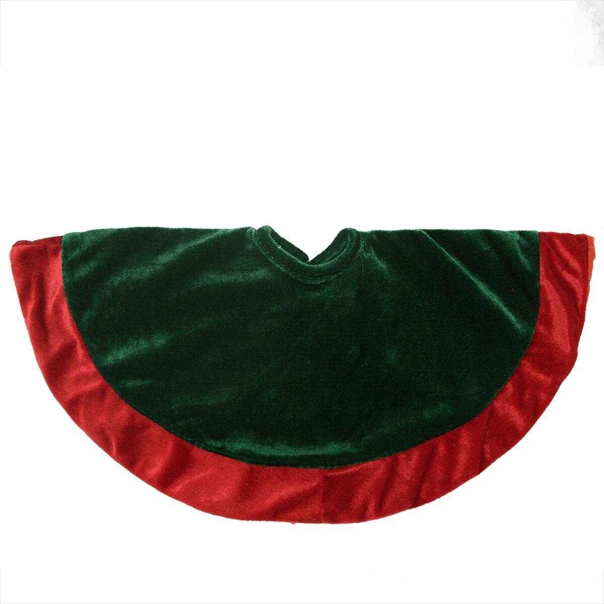 Alt View 1. Northlight - Mini Velveteen Traditional Christmas Tree Skirt - 18" Green and Red - Green.