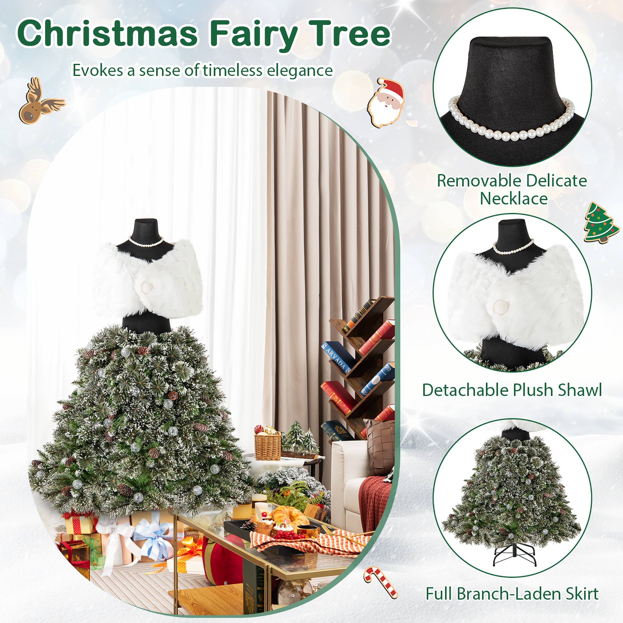 Christmas Fairy Tree  
Evoke a sense of timeless elegance  

- Removable Delicate Necklace  
- Detachable Plush Shawl  
- Full Branch-Laden Skirt