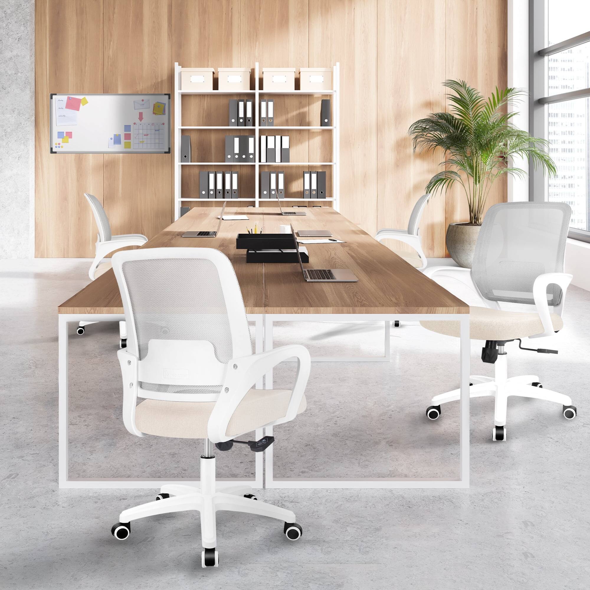 Alt View 7. Neo Chair - Office Desk Ergonomic Computer Mesh Chair with Lumbar Mid Back Support Rolling Wheels Comfy Task Vanity Chair for Home - Ivory.