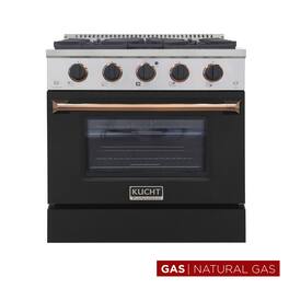 Kucht - 30 in. 4.2 cu. ft. Natural Gas Range with Sealed Burners and Convection Oven in Black with Gold Accents - Black/Gold