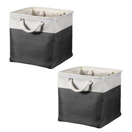 Unique Bargains - 2pcs Fabric Storage Bins, 11 Inch Foldable Cubes with Rope Handles for Home Office Shelves Closet - Black