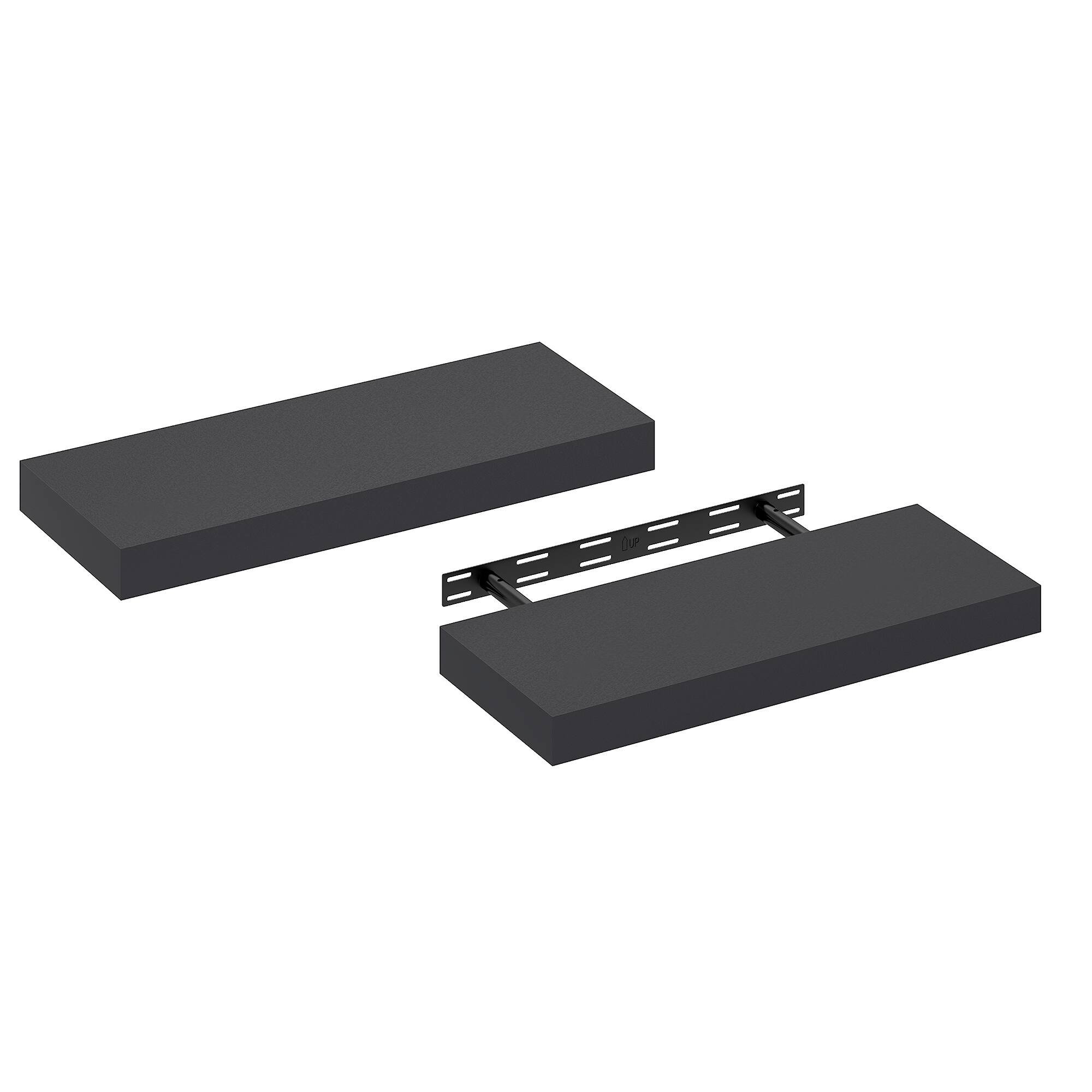 Alt View 3. Furinno - TANNA Set of 2 Floating Shelves for Wall, 9 x 24 Wall Shelf, Wall Mounted Shelf with Invisible Bracket, 2-in Thick - Americano.