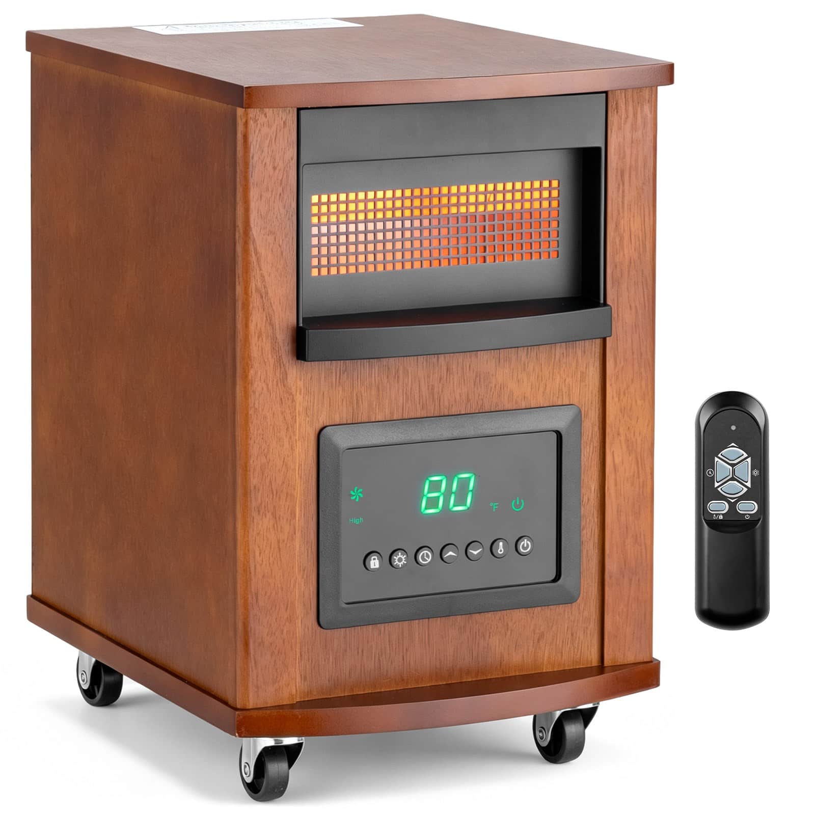 Front. Winado - 1500W Infrared Quartz Wood Cabinet Heater Adjustable Thermostat，Tip-over protection, Overheat protection w/Remote - Red Brown.
