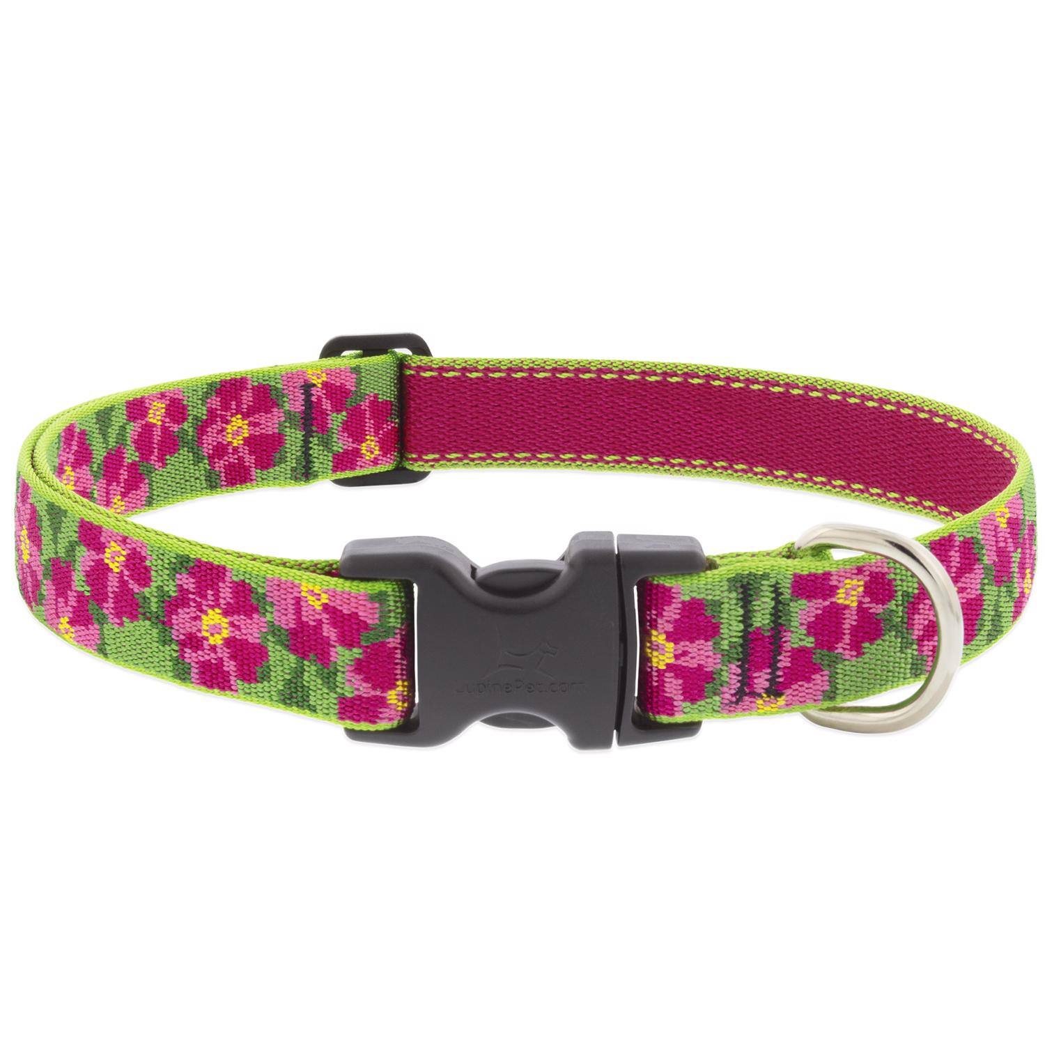 Front. LupinePet - LupinePet Original Multicolored Petunias Nylon Dog Adjustable Collar - Multicolored.