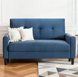 Dyonery - 50" Small Loveseat Sofa, Small Couch for Living Room, Bedroom, Comfy Love Seat with Deep Seat Spring Cushion - Blue