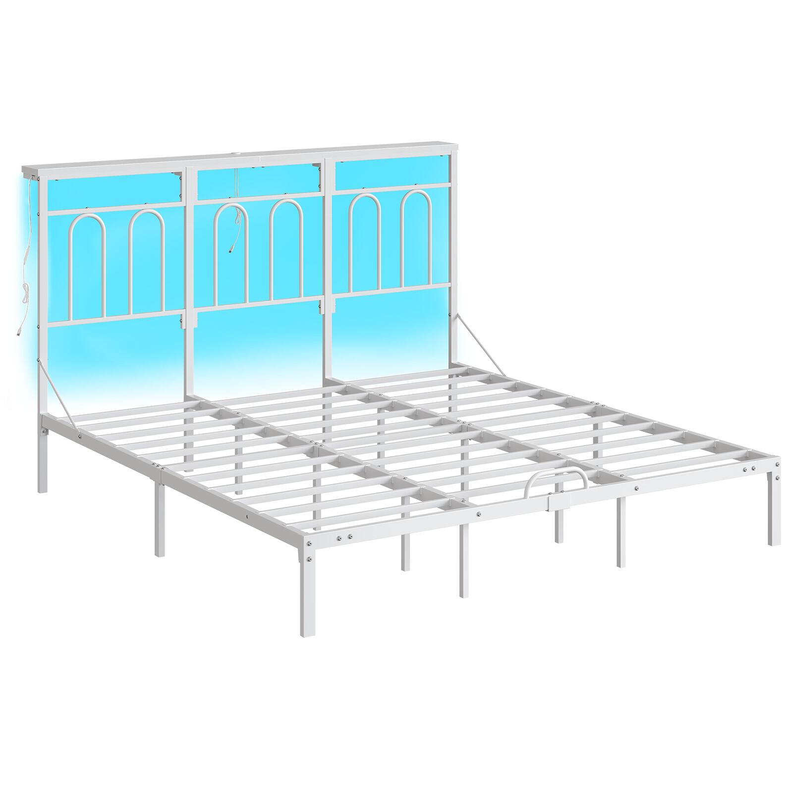 Alt View 5. Pinmoco - Pinmoco - Platform Bed Frame with LED Storage Headboard & Charging Station Metal Platform Bed - White.