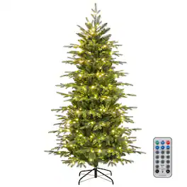 Costway - 6 FT Artificial Christmas Tree with 714 Branch Tips 260 LED Lights 3 Timers Remote - Green