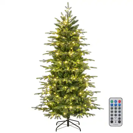 Front. Costway - Costway 6 FT Artificial Christmas Tree with 714 Branch Tips 260 LED Lights 3 Timers Remote - Green.
