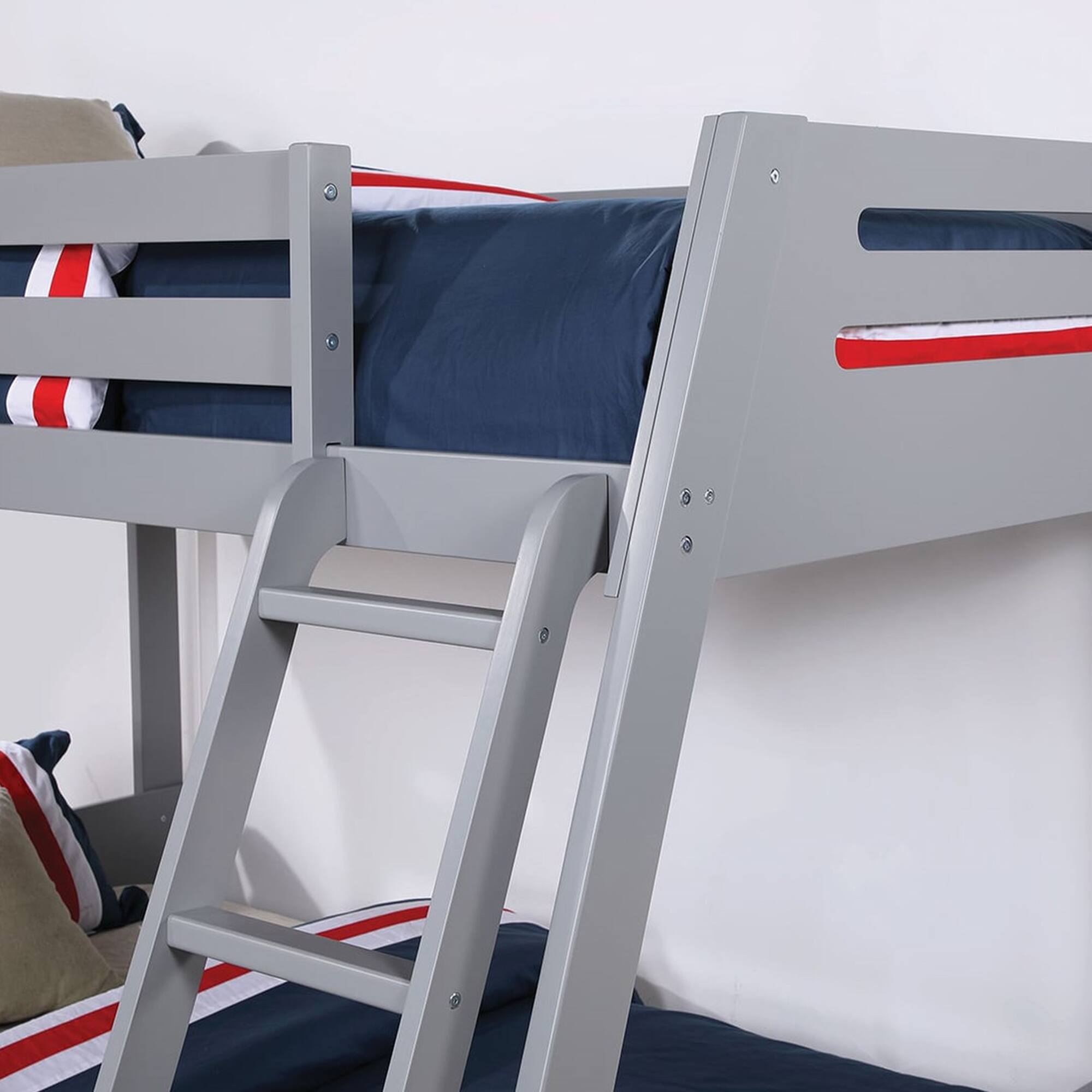 Alt View 1. Vaczon - Twin Over Full Bunk Bed with Underbed Storage Drawers, Solid Wood Frame, Built-in Ladder and Safety Guardrails - Gray.