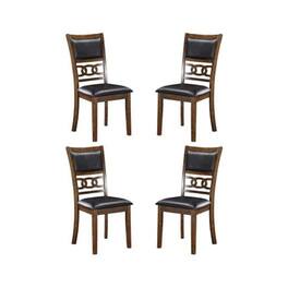 FurniFact - Wood Dining Chair Set of 4 PU Seat Ebony - Brown